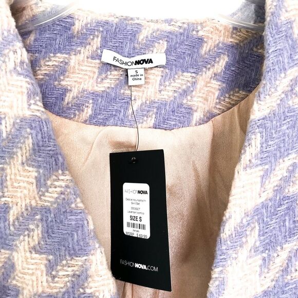 Fashion Nova Houndstooth Tweed Jacket Skirt Suit Purple Pink Tweed Set Small - Picture 14 of 14